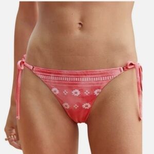 NEW Aerie Pink Coral Cheekier Side Tie Bikini Bottom Daisy Embroidered Medium